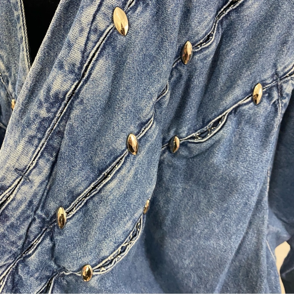 Vintage 80s LA Dawn Cali Open Front Embroidered Denim Jacket, Silver Details - Picture 3 of 6
